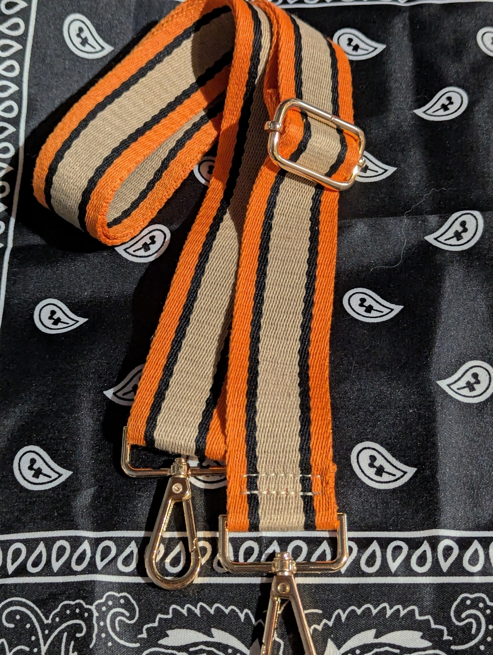 Striped Orange Black and Tan Adjustable Bag Strap